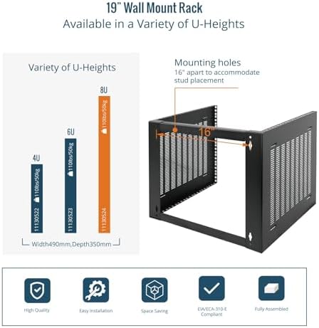 Tecmojo 8U Wall Mount Rack,8U Rack 14 inch Depth,19" Network Rack for Shallow Server and IT Equipment, Network Switches,Patch Panel Bracket,110lbs(50kg) Weight Capacity,Black - Image 5