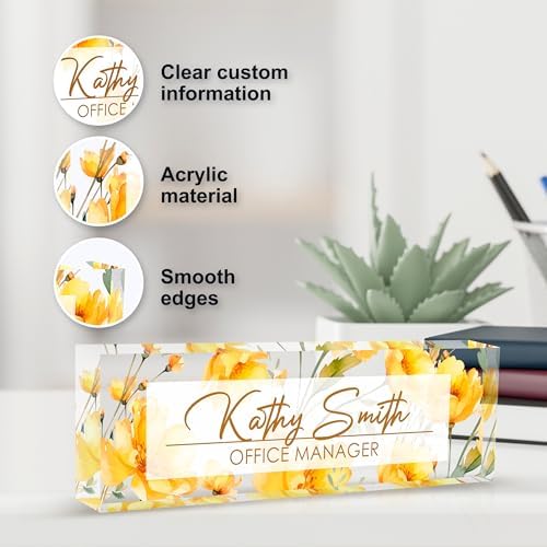 Personalized Name Plate for Desk, Custom Desk Name Plate, Acrylic Name Plate Office Desk Accessories, Personalized Office Gifts for Coworkers Teachers, Employee Appreciation Gifts (A-WaterColor5) - Image 3