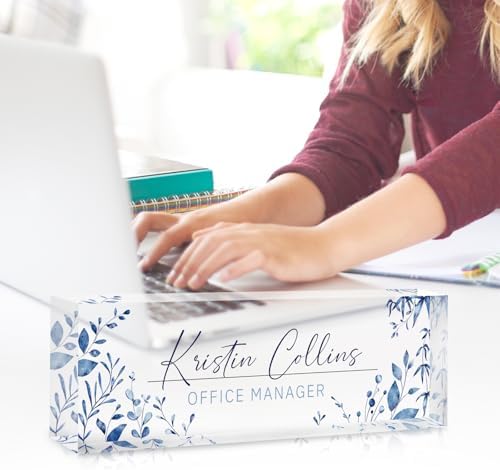 Custom Name Plate for Desk, Personalized Desk Name Plate on Clear Acrylic Glass, Appreciation Gifts for Teacher Employee Boss Coworkers Nurse, Office Desk Accessories for Women Men (Sky Blue) - Image 3
