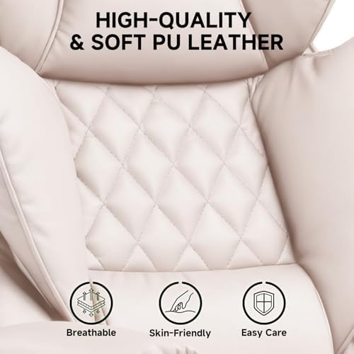 COMHOMA Big and Tall Office Chair, High Back Leather Gaming Chair with Footrest, Executive Ergonomic Office Chairs with Pocket Spring Lumbar Support and with Outward Fixed Soft Armrests - Image 6