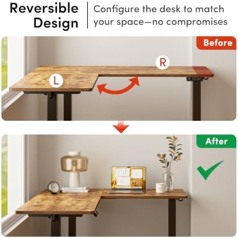 FEZIBO 75" x 63" L-Shaped Standing Desk - Adjustable Corner Desk L Shape, L-Shaped Adjustable Desk with Splice Board, L Shape Standing Desk, Rustic-Brown - Image 4