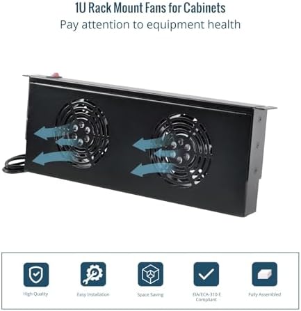 Tecmojo Rack Cabinet Mounted Server 1U 2 Fan Unit Cooling System Exhaust Airflow, for Cooling AV, Home Theater, Network 19inch Racks - Image 5