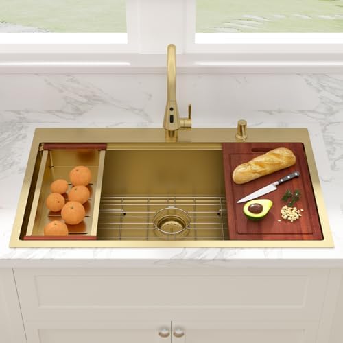 Sarlai Gold Drop In Kitchen Sink Workstation Topmount 36x22 Inch Sinks - Image 3