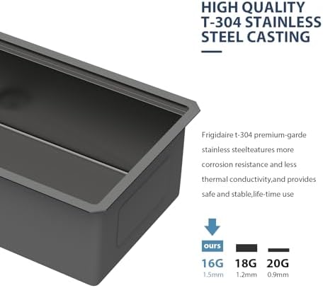 Lordear Luxury 45 Black Undermount Kitchen Sink NANO PVD Large Ledge Workstation T304 16 Gauge Stainless Steel Single Bowl Under Counter, 45''x19''x10'' - Image 5
