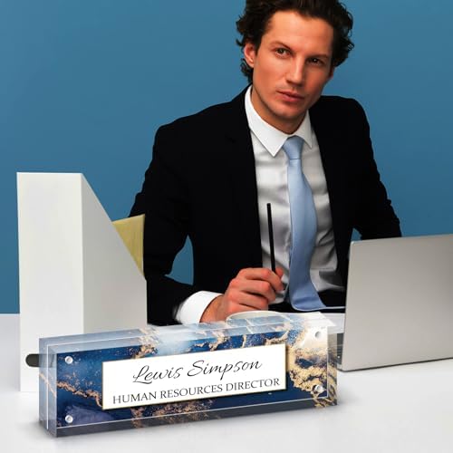 Desk Name Plate Personalized, Desk Double sided pattern Name Plate Personalized Office Desk Decor for Women and Men, Teacher Nurse Boss Employee Appreciation Gifts (Blue Marble, gift box) - Image 7