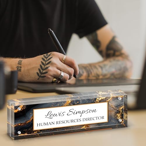 Desk Name Plate Personalized, Desk Double sided pattern Name Plate Personalized Office Desk Decor for Women and Men , Teacher Nurse Boss Employee Appreciation Gifts (gilded marble, fixed pattern) - Image 4