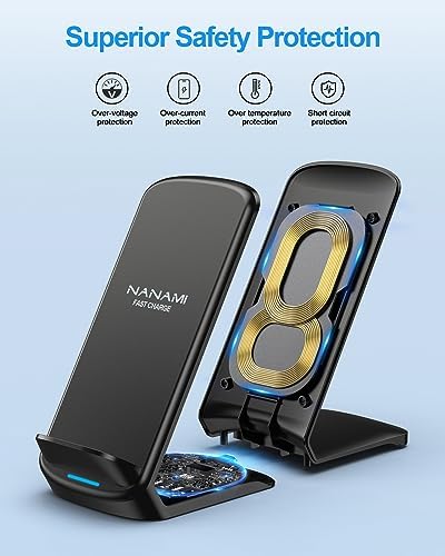NANAMI Upgraded Fast Wireless Charger, Wireless Charging Stand Compatible with Samsung Galaxy S26/S26+/S25/S24/S23 & Phone Charger Dock for iPhone 18 Pro/18 Pro Max/17/17 Air/16/16 Plus/16 Pro/15/14 - Image 5