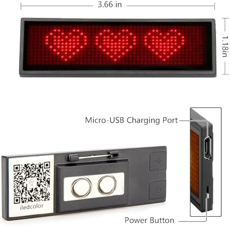 Bluetooth Led Name Badge, Wireless Rechargeable LED Tag Scrolling Message Badge Smartphone Programmable Business Badges with Magnet and Pin (Red) - Image 5