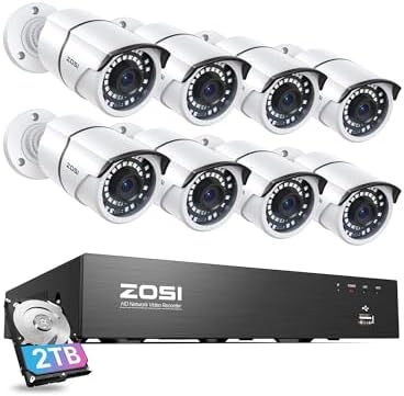 ZOSI 8CH 4K PoE Home Security Camera System, 2TB HDD, 8 x 5MP Metal Cam by ZOSI