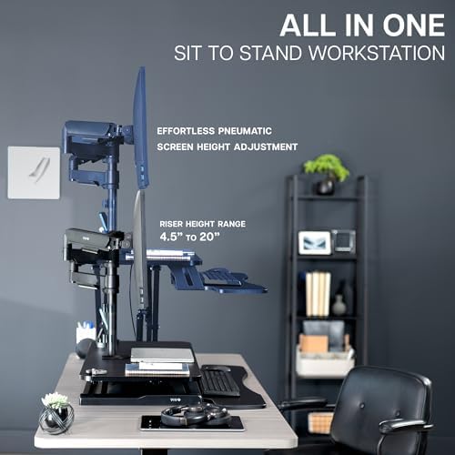 VIVO Black 42 inch Desk Riser with Monitor Mount, DESK-KIT-042K2K - Image 4