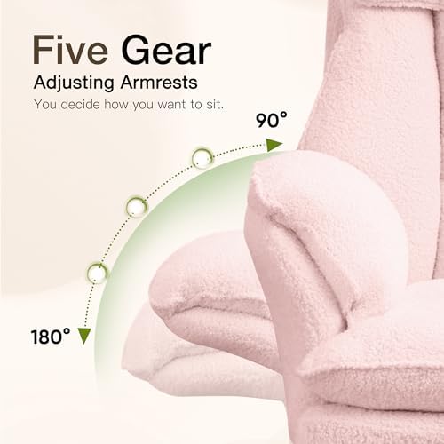 JOMEED Cloud Cross Legged Office Chair with Footrest,Flip Armrest,Pink - Image 4