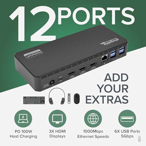 Plugable USB C Triple Display Docking Station | 100W PD, 3X HDMI - Image 2
