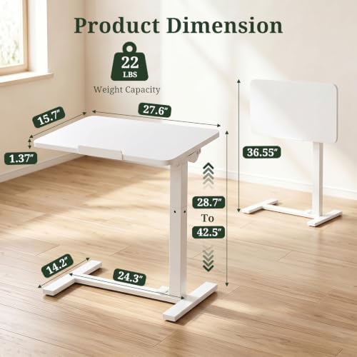 Overbed Bedside Table with Wheels, Foldable Rolling Desk Adjustable Height - Image 3