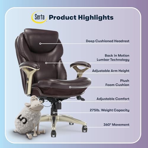 Serta Ergonomic Home Office Chair Pivot Lumbar Support, Leather Desk Chair - Image 4