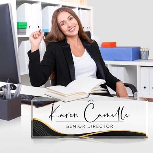 Custom Office Name Plate for Desk - Name Plate Personalized Gifts for Coworkers, Boss, Teacher, Social Worker - Acrylic Office Desk Decor for Women Men - Employee Appreciation Gifts (gold black) - Image 7