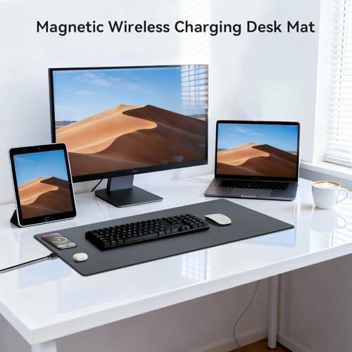 Wireless Charging Mouse Pad, 15W Fast Charge Magnetic Charger Desk Pad, Large Office Desk Mat (35.4"x16.9") with Ultra-Smooth Surface, Gray Computer Mousepad for MacBook, PC, Laptop - Image 2