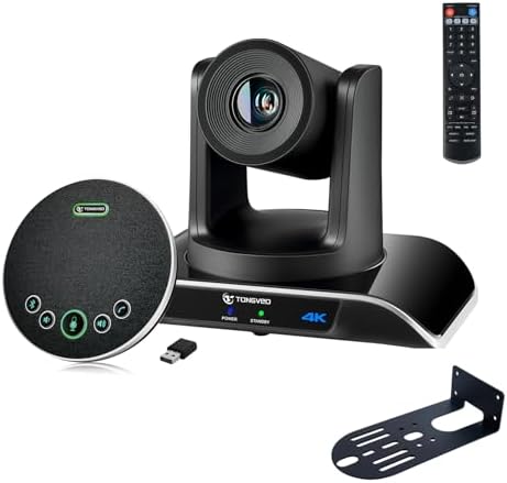 TONGVEO 4K PTZ Conference Room Camera System AI Auto-Tracking 20x Zoom 4K PTZ Camera USB3.0 HDMI LAN outputs and Bluetooth Speakerphone with Microphone for Large Remote Meeting by TONGVEO
