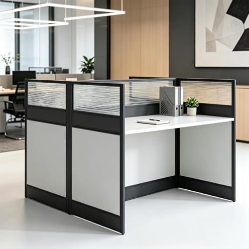 Modular Office Cubicle Workstation Desk with Privacy Panels and Cable Management, 4-Person Long Computer Desk for Commercial Workspace, Sound Dampening Partition Wall (Walnut-B, 47.2IN) by UsosidamFoldTables