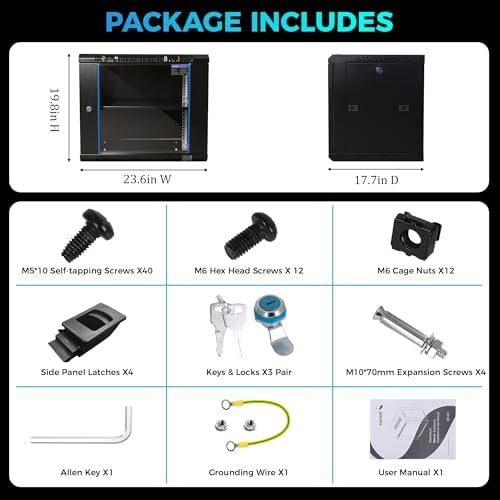 9U Rack, 17.7" Depth Wall Mount Rack Network Cabinet for Office - Image 5