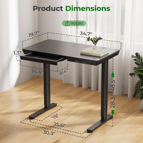 35" Electric Standing Desk with Drawer, 4 Lockable Wheels - Image 2