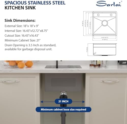 Sarlai Black Undermount Bar Sink With Foldable Faucet - 18x18 Inch Outdoor Black Kitchen Sink RV Workstation 16 Gauge Stainless Steel Single Bowl Handmade Outdoor BBQ Sinks with Lid - Image 7