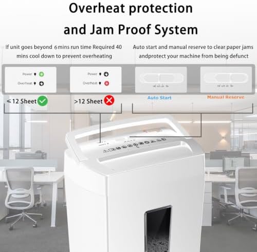 Bonsaii Heavy-Duty Cross-Cut Shredder, Handles up to 12 Sheets at Once, Providing P-4 high Security, Credit Cards, Mail & taples, 5.5-Gallon bin with a Transparent Window, Use in Home Offices, White - Image 4