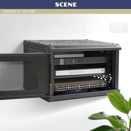 9U Wall Mount Server Cabinet with A Lockable Front Vented Door, Cooling Fans, Removable Side Panels - 45cm Depth, 19" Network Rack Including 2 PCS Full-Size Rack Shelves for IT Equipment - Image 5