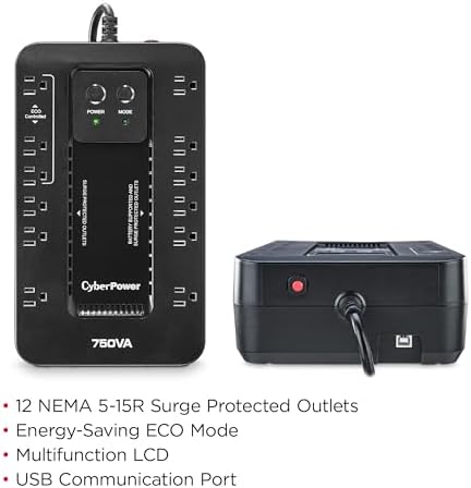 CyberPower EC750GTAA Ecologic UPS Battery Backup and Surge Protector, 750VA/450W, 12 Outlets, ECO Mode, Compact Uninterruptible Power Supply, TAA Certified - Image 2