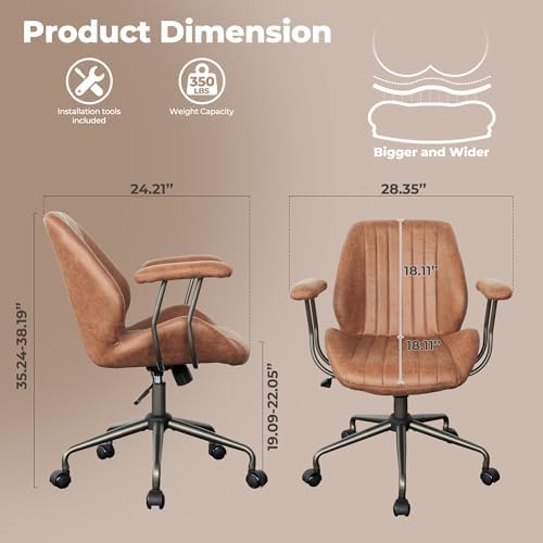 ovios Ergonomic Office Chair Mid-Back Modern Computer Chair, Brown - Image 2