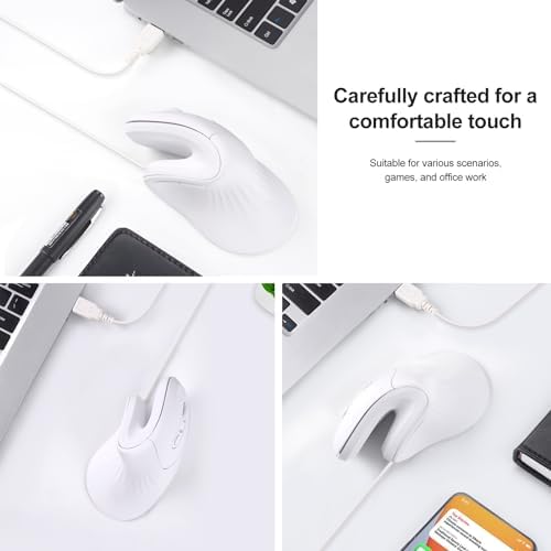 HXMJ-Vertical Mouse Wired,USB Ergonomic Optical Mice,Silent Click,Right Handed-White - Image 6