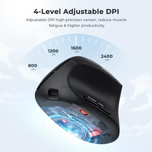 MEETION Ergonomic Vertical Mouse, Wireless Bluetooth Mouse, Black - Image 5