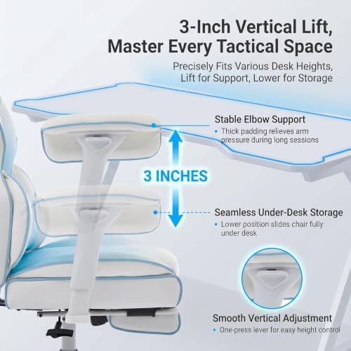 Big and Tall Gaming Office Chair 400lbs - Heavy Duty Ergonomic Computer Desk Chair with Footrest, Adjustable Armrests, High Back PU Leather with Racing Style （White/Blue） - Image 7