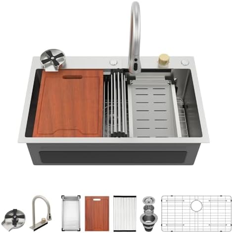 Lordear 30 Inch Waterfall Kitchen Sinks Drop In Stainless Steel by LORDEAR