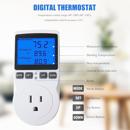 Heating & Cooling Control Outlet with Timer - Smart Plug-in Thermostat Fit for Indoor Climate Devices, 1800W 110V, Dual-Mode Work - Image 3