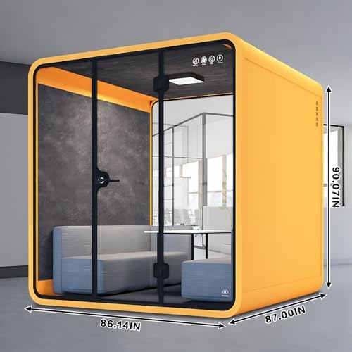 Modern Office Pod Booth 86IN (Honeycomb Aluminum Panel)(Reduce The Sound by 30-40 Decibels) Curved Corner Design,Central Lighting,for Meeting,Large Instrument Practice Room - Image 2