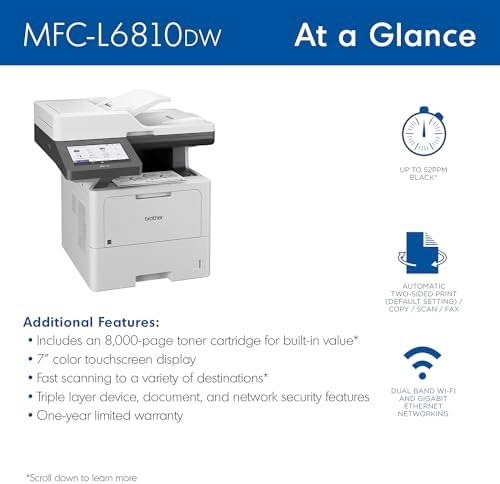 Brother MFC-L6810DW Enterprise Monochrome Laser All-in-One Printer, Large Paper Capacity, Wireless Networking, Advanced Security Features, and Duplex Print, Scan, and Copy, Works with Alexa - Image 4