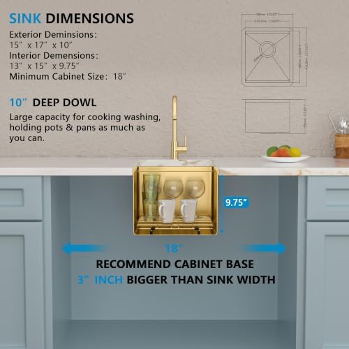 15"x17" Gold Bar Prep Sink Undermount Workstation - Image 5