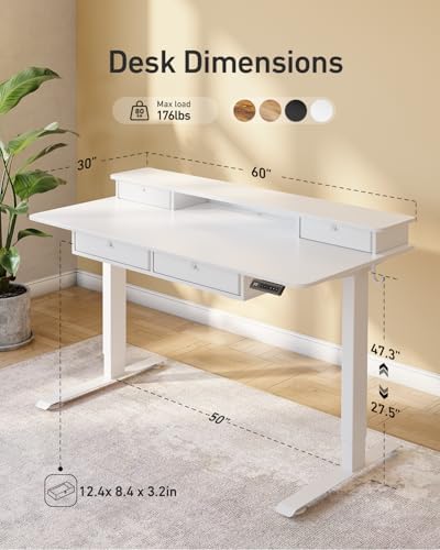 CubiCubi 60" x 30" Standing Electric Desk with Drawers, White - Image 3