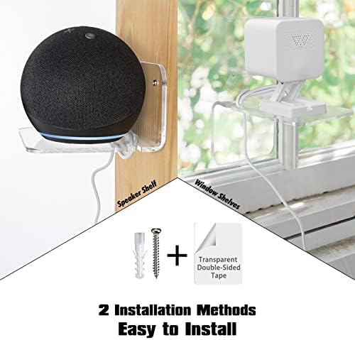 SIPRDE Acrylic Small Wall Shelf Set of 3 for Security Cameras, Speakers, Baby Monitors & More - 4'' Universal Adhesive Shelf Easy to Install No Drill, with Cable Clips (Clear) - Image 4