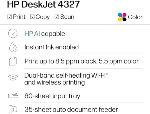 HP DeskJet 4327 Wireless All-in-One Color Inkjet Printer, Scanner, Copier, 6 Month Trial of Instant Ink Included, AI-Capable (B3ZF6A) - Image 2