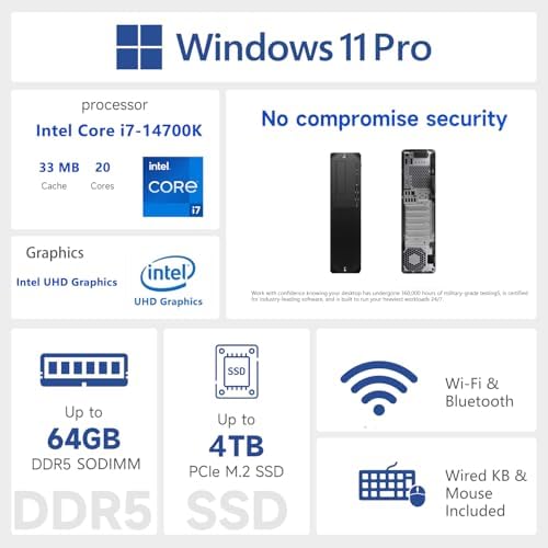 HP Z2 G9 SFF Business Workstation Desktop, Intel 20-Core i7-14700K (up to 5.6 GHz), 64GB DDR5, 2TB SSD, DP, Type-C, Wi-Fi, Wired KB & Mouse, Windows 11 Pro, High-Performance Small Form Factor PC - Image 2