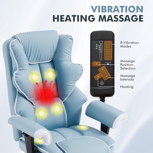 HOMREST Heated Massage Executive Office Chair with Foot Rest,Airy Blue - Image 4