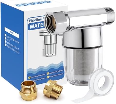 Washing Machine Water Filter, 40 Micron Reusable Brass Inline Sediment Filter, Anti-Scale Hose Pre-Filter for Water Heater, RV, and Toilet Bidet (T Port) by Unknown