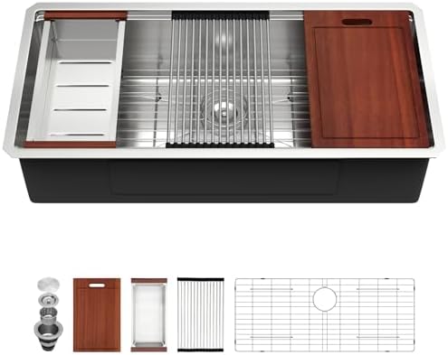 Sarlai 39 Kitchen Sink Undermount 39 x 19 Inch Undermount Sink Workstation by Sarlai