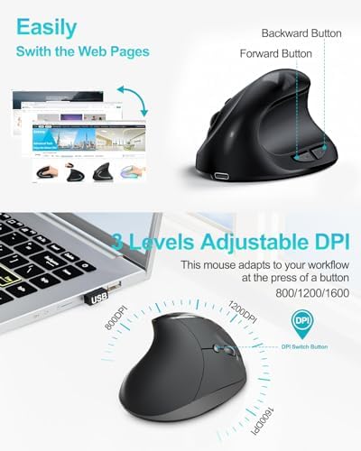 Lekvey Ergonomic Mouse, Rechargeable Wireless Mouse for Small Hands, Black - Image 5