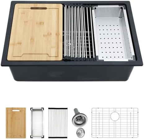 Kichae 28 x 19 Undermount Kitchen Sink Black Granite Composite Workstation by Kichae