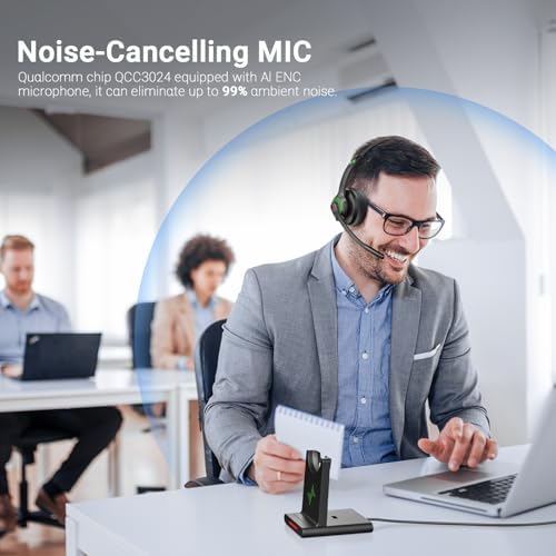 Bluetooth Wireless Headset with Mic for Work, Bluetooth 5.2, Advanced Noise Reduction Microphone, Clear Calls - Comfortable On-Ear Headphones, Applicable to PC, Laptop, Phone, Android, Zoom, Office - Image 2