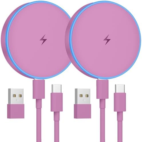 MagSafe Charger 2 Pack 15W Magnetic Wireless Charger Fast Charging Pad Compatible with iPhone 17/16/15/14/13/12 Series & AirPods 4/3/2/Pro Magnetic MagSafe Charging Pad with Dual Ports-Purple by TNDAJI