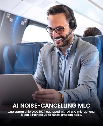 EKSA H5SE Bluetooth Headset, Wireless Headset with Microphone ENC Noise Cancellation [45hrs Playtime & 33ft Range], Wireless Business Headphones for Office/HomeOffice/Remote Work/Call Center - Image 2