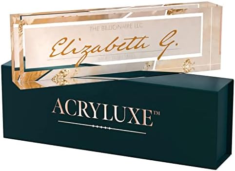 Desk Name Plate Personalized, Custom Name Plates 2½/x8 Inches, Thick Crystal-Clear Acrylic, Gift Box, Office Desk Decor. USA Made by ACRYLUXE (Monique) by MySignCenter